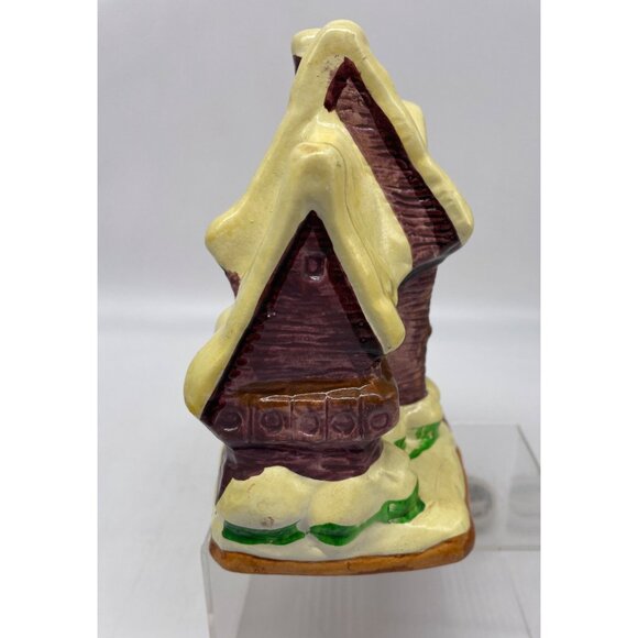 Vtg Holiday Ceramic Illuminated Cabin Snow House Hand Painted Village - Picture 7 of 15